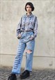 REWORKED CITY SLOGAN EMBROIDERED JEANS RIPPED DENIM OVERALLS