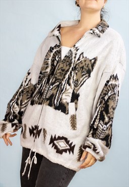 Vintage  Cardigan Indians in White XL