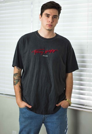 VINTAGE TOMMY JEANS HILFIGER T-SHIRT SIGNATURE LOGO XL 9.9