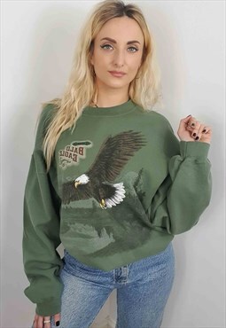 Vintage 90's American Bald Eagle Graphic Khaki Sweatshirt