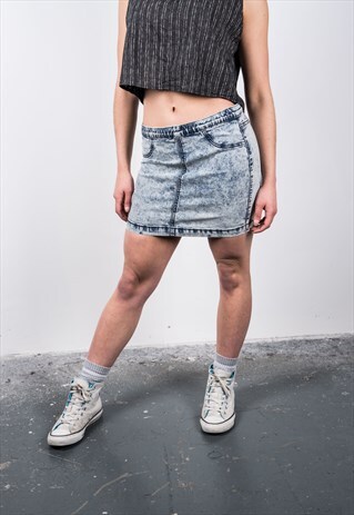 VINTAGE 1990S BLUE DENIM BUTTON DOWN MINI SKIRT