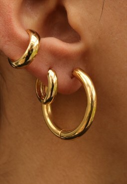 18K Gold Plated Minimal Hinged Hoop Earrings - 30mm