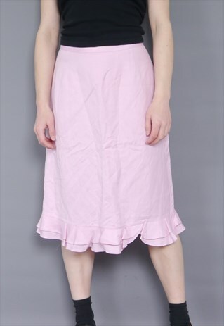 VINTAGE 90S PINK LINEN MIDI SKIRT