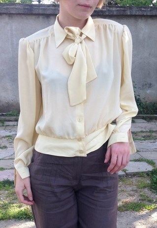 70S PUSSY BOW YELLOW SHIRT