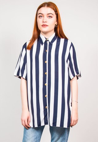 VINTAGE 90'S NAVY BLUE STRIPED SHIRT