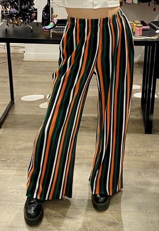 VINTAGE INSPIRED TROUSERS WIDE LEG IN ORANGE GREEN STRIPED