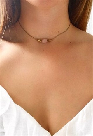 JESSICA - ROSE QUARTZ AND GOLD CHOKER