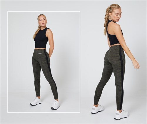 fasheon Khaki Black Side Stripe Gym Leggings