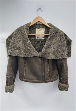 Women's Khaki Cropped Faux Leather Jacket 