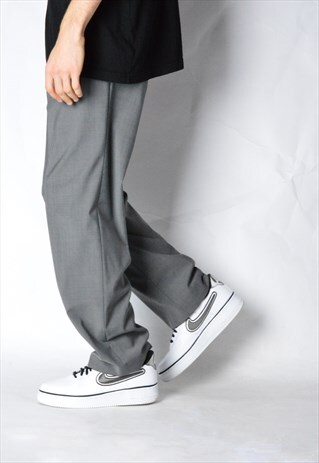 VINTAGE 90S GREY MINIMALIST WOOL BLEND LIGHTWEIGHT PANTS
