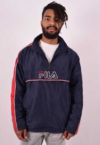 FILA MENS VINTAGE PULLOVER JACKET MEDIUM NAVY BLUE 90S