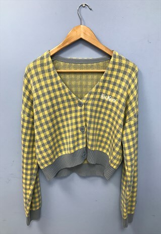 Crop Cardigan Yellow Grey Houndstooth Check