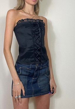 Vintage Y2K Strapless Bandeau Corset Top Grunge Festival