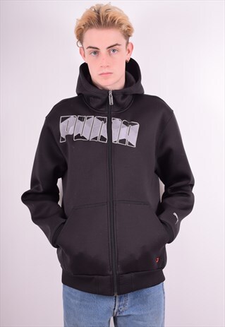 PUMA MENS VINTAGE HOODIE JACKET LARGE BLACK 90'S