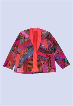 Multicoloured Bright Mixed Fabric Patchwork Blazer Jacket