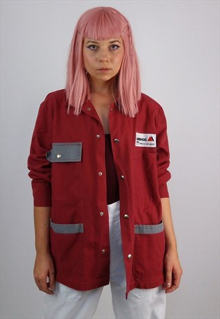 VINTAGE 90'S UNISEX WORKER CHORE JACKET IN BURGUNDY
