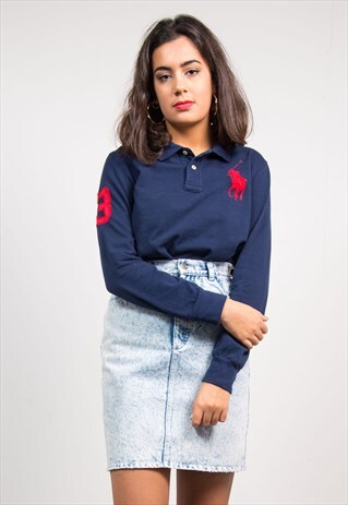 VINTAGE 90'S NAVY RALPH LAUREN LONG SLEEVE POLO TOP T-SHIRT