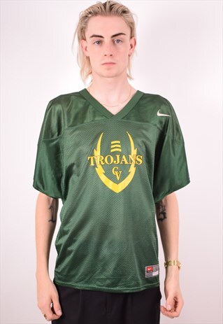 NIKE MENS VINTAGE TROJANS T-SHIRT TOP LARGE GREEN 90S