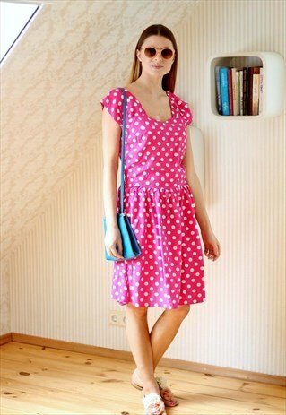 BRIGHT PINK WHITE POLKA DOT DRESS