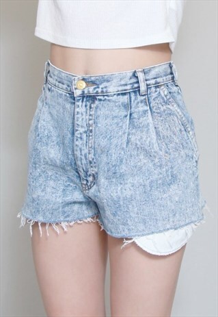 VINTAGE 1990'S EXPLORER ACID WASH BLUE DENIM SHORTS