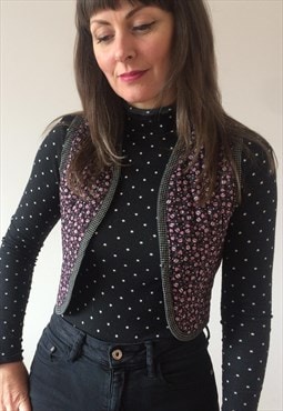 Vintage Black & Pink Floral Waistcoat