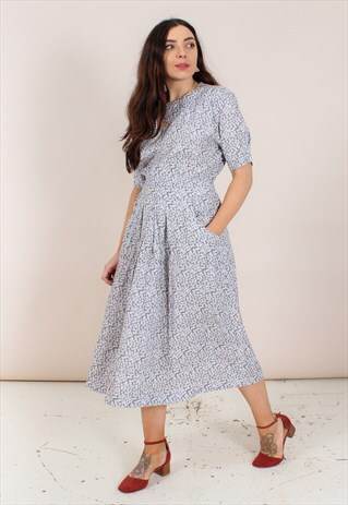 VINTAGE 80S FLORAL PRINT MIDI DRESS