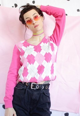 90s grunge y2k trend school girl diamond pink white sweater