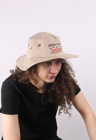VINTAGE SAFARI TOURIST BUCKET HAT CAP BEIGE