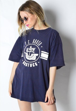 VINTAGE 90S NAVY BLUE FOOTBALL T-SHIRT