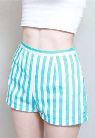 VINTAGE 1990'S CUTE BLUE & WHITE STRIPE DENIM SHORTS.