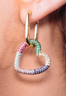 Rainbow Heart Lock Earrings
