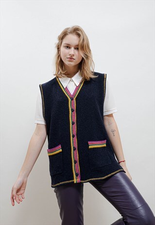 VINTAGE REWORKED BUTTON UP STRIPED KNITWEAR VEST UNISEX