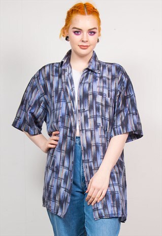 VINTAGE 90'S BLUE ABSTRACT PATTERN OVERSIZED SHIRT