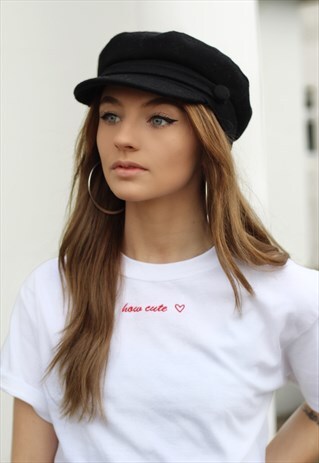 HOW CUTE SLOGAN EMBROIDERED WHITE T-SHIRT