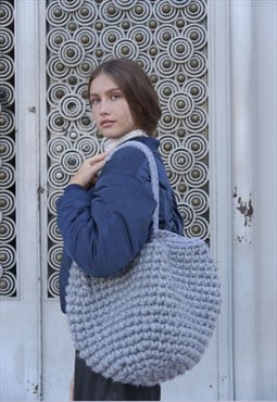 Grey Alpaca wool shoulder bag with detachable phone case