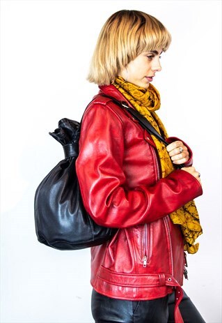 LEATHER SACK BAG BLACK CROSS BODY
