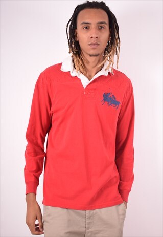 POLO RALPH LAUREN MENS VINTAGE RUGBY POLO SHIRT MEDIUM 90S