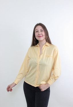 80s minimalist formal blouse, vintage yellow blouse 