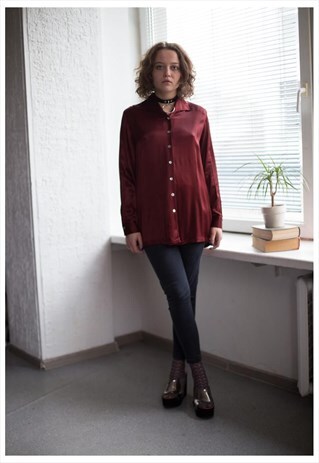 VINTAGE 80'S BROWN SHIMMERING LONG SLEEVES BLOUSE