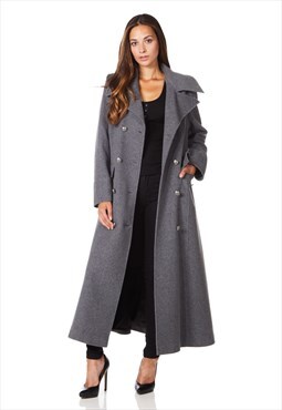 Mid Grey Wool Blend Maxi Coat