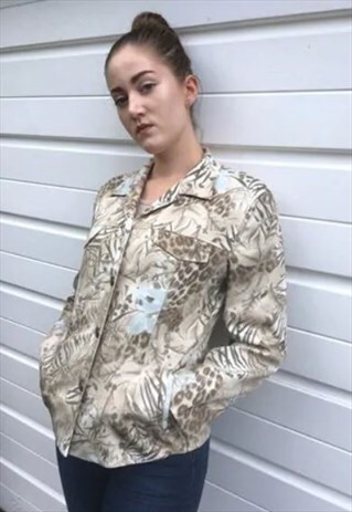 WOMENS VINTAGE GERRY WEBER JACKET BEIGE FLORAL 80S BLAZER