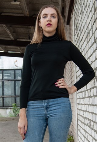 VINTAGE RETRO DARK GREEN TURTLE NECK TOP JUMPER