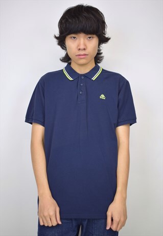 VINTAGE 90S KAPPA NAVY LIME GREEN POLO SHIRT