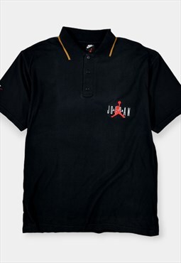 Vintage Bootleg Nike Air Jordan Polo T-Shirt Logo Black