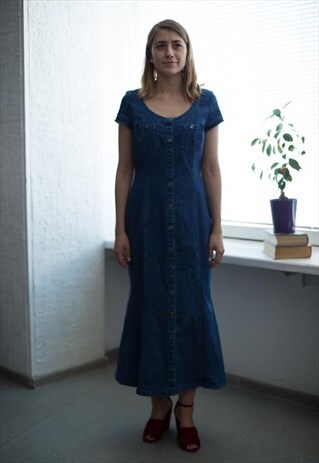 VINTAGE 90'S BLUE DENIM SHORT SLEEVED DRESS