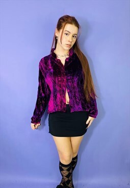Vintage Fairycore Purple Hippy Boho Velvet Button Up Shirt