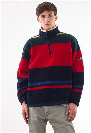 VINTAGE GANT PULLOVER JACKET PILE 90S RED BLUE GREEN