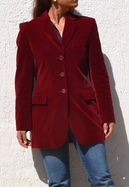 Vintage cherry red velvet long blazer,jacket