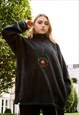 FLEECE IN BLACK WATERMELON DISCO RAVER EMBROIDERY