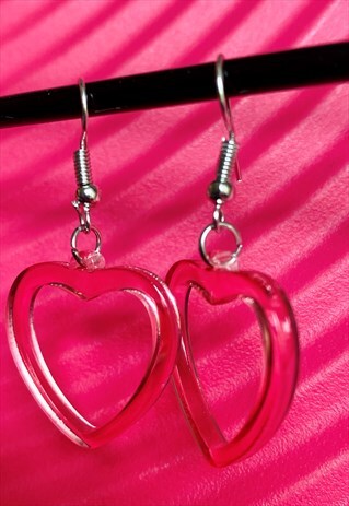 VINTAGE INSPIRED HEART EARRINGS IN PINK WITH SILVER DETAIL
